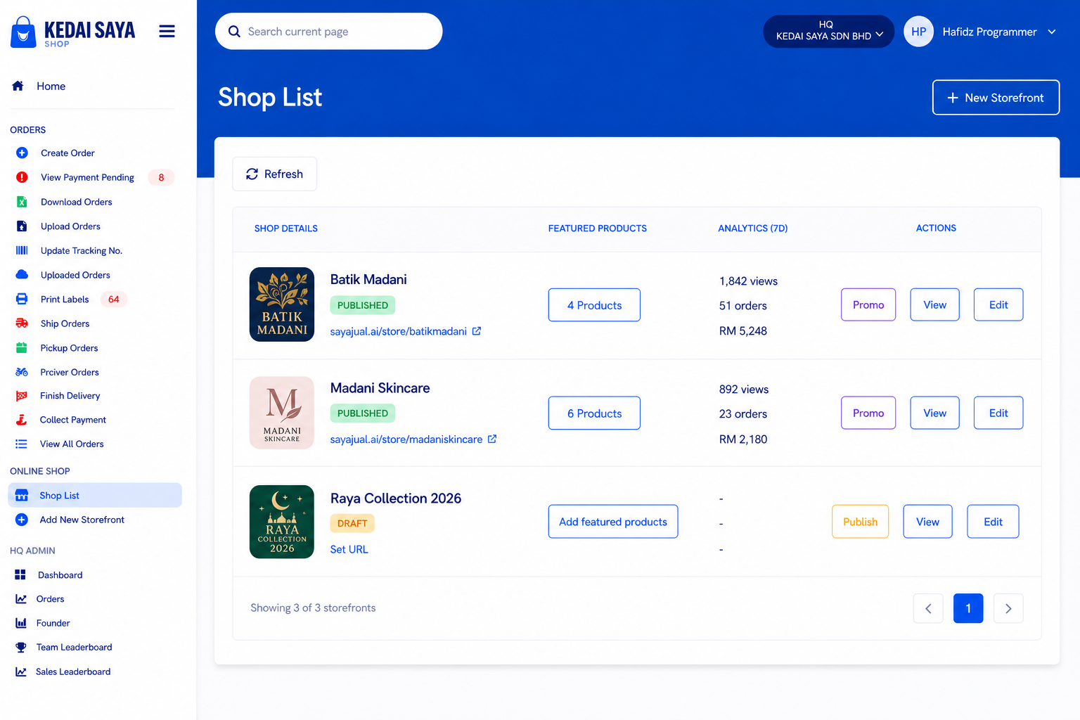 Multiple Online Stores